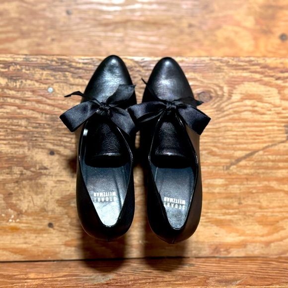 Black leather Stuart Wietzman pumps with bow, size 8 - Picture 5 of 5